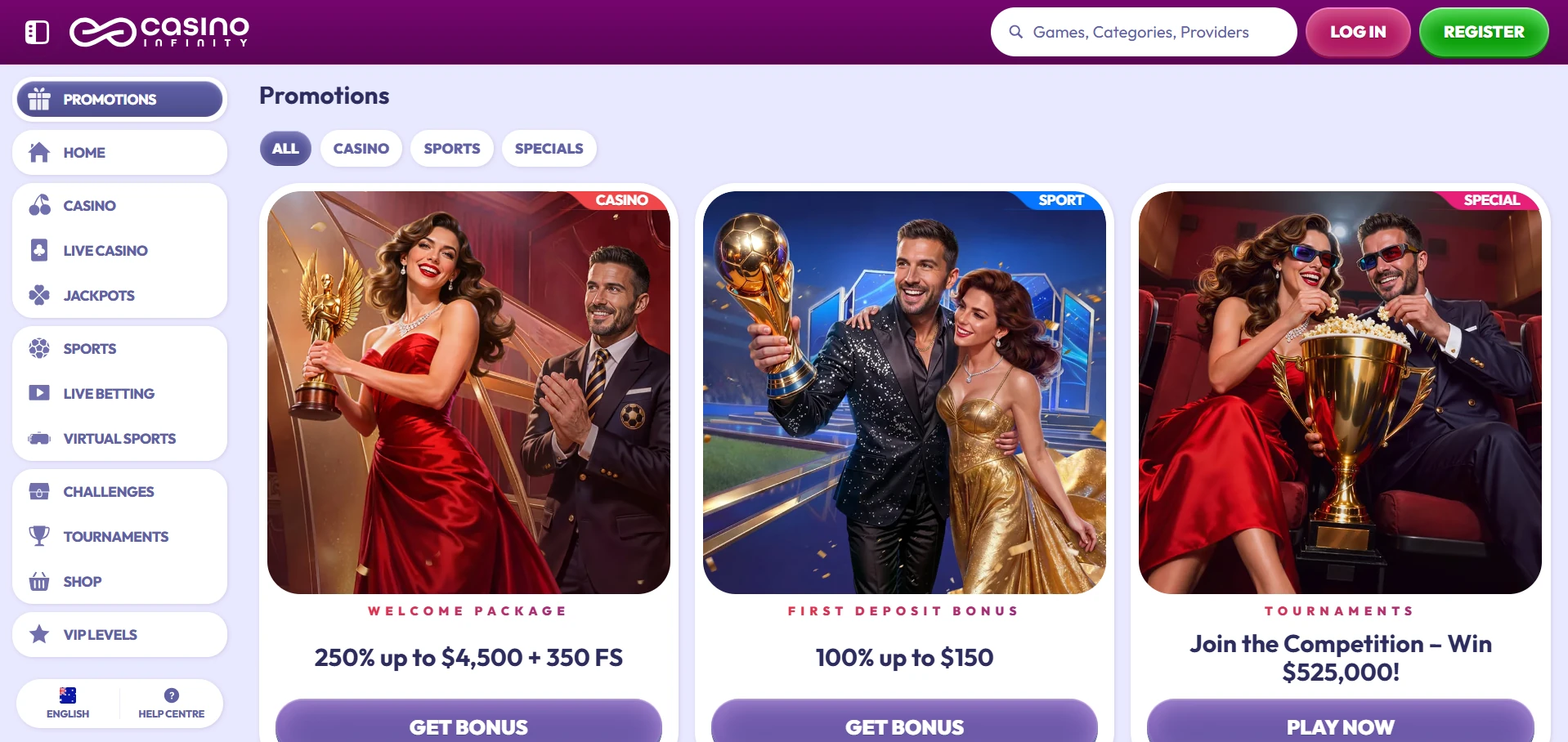 Screenshot of the Infinity bonus section